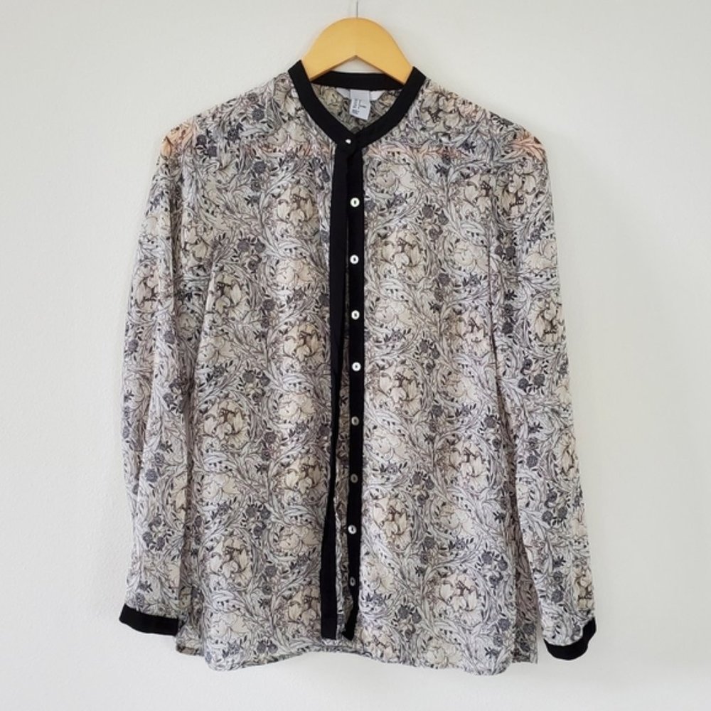 H&M Floral Semi-sheer Gray Blouse